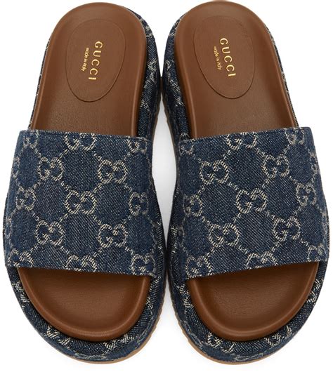 platform slide sandals gucci|Gucci denim platform sandals.